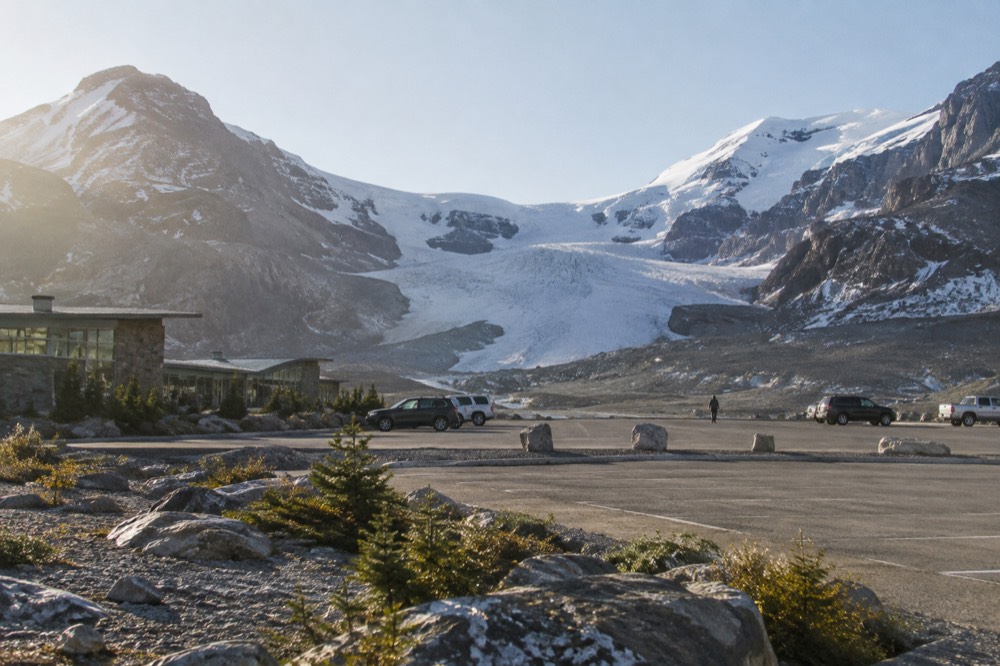 Morning light on the Athabasca Glacier and the Icefield Centre in the background